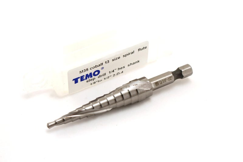 TEMO M35 Cobalt Spiral Flute Step Drill Unibit, 13 Size 1/8 Inch To 1/2 Inch, 1/4 Inch Hex Shank - Image 3